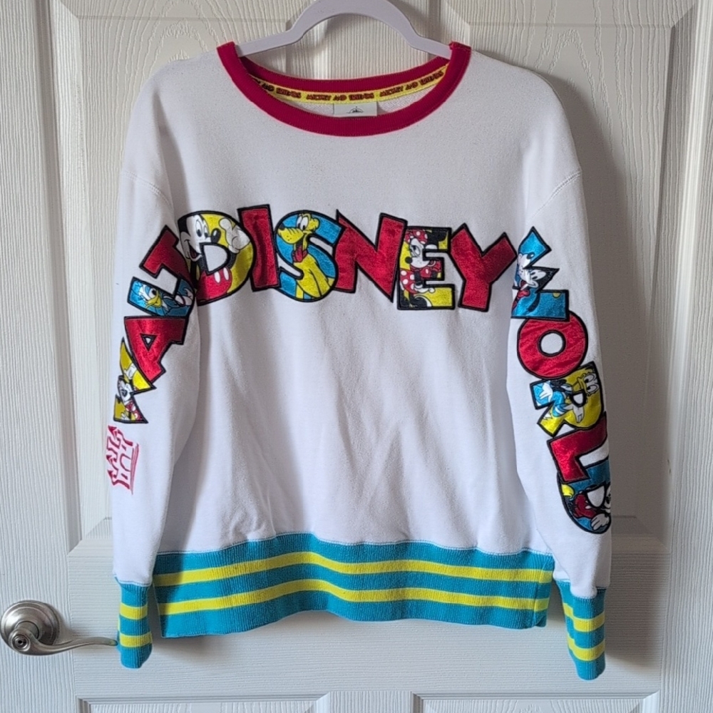 Disney White and Blue Sweatshirt with Vibrant Graphics